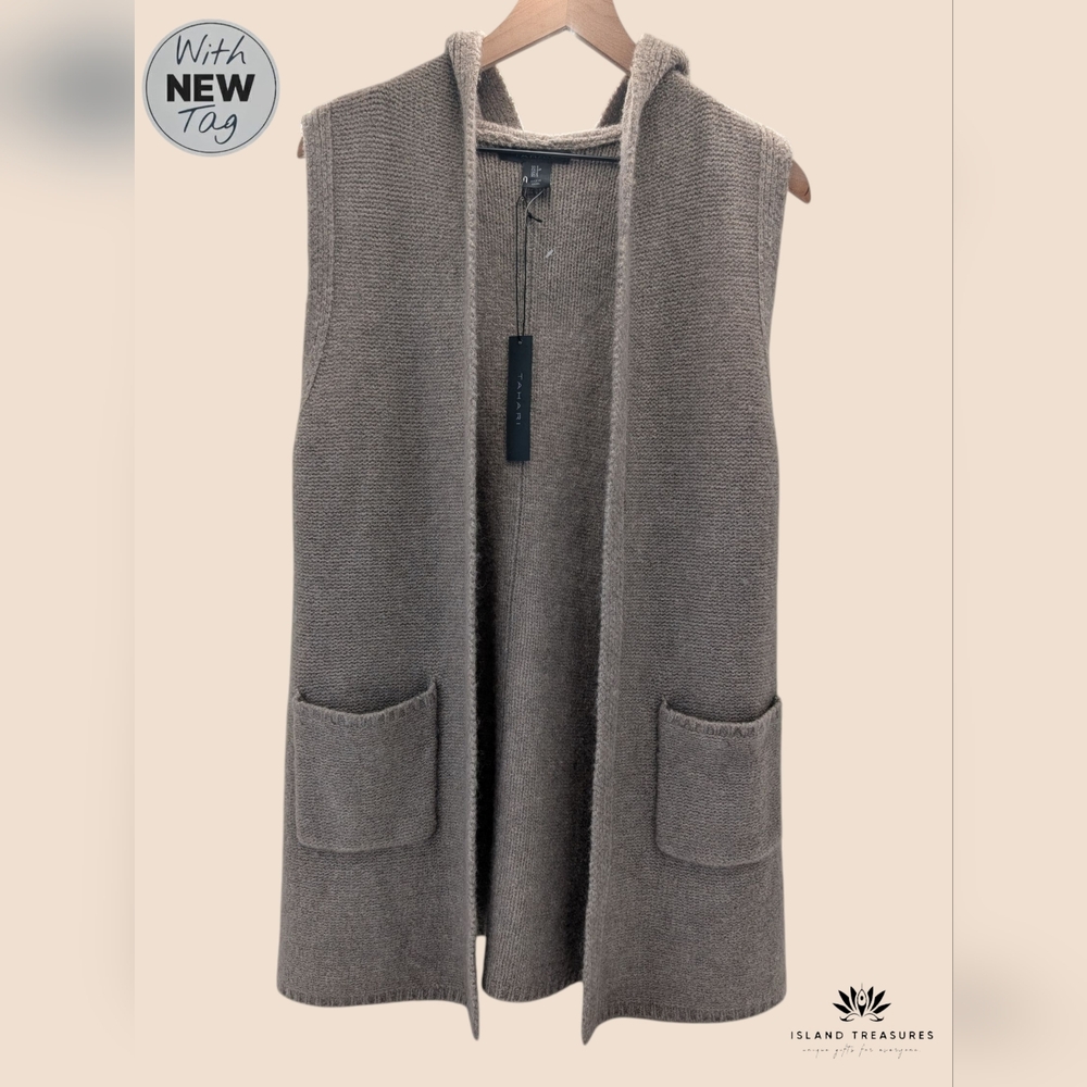 NWT Tahari Hooded Taube Knit Cardigan Women Size Small Sleeveless Front Pockets - Picture 4 of 17